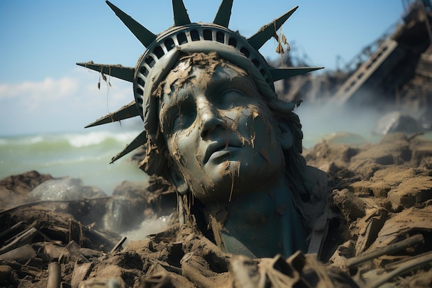 Foto decadência simbólica uma dama da liberdade quebrada