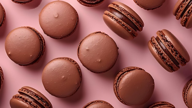 Decadent Delight Top View of Chocolate French Macarons Inteligência Artificial Gerativa
