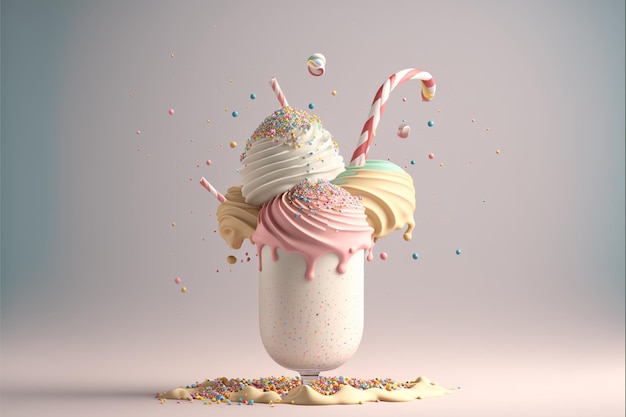 Decadent High Angle Milkshake mit Schokoladenstreuseln und Schlagsahne Ai Generated Art Work