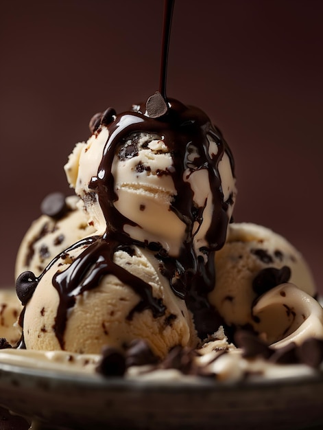 Decadente helado de vainilla con lujosa salsa de chocolate