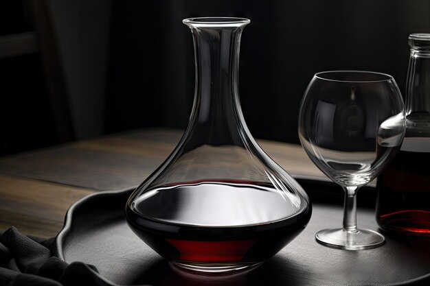 Foto decanter cheio de vinho rico e tinto pronto para ser servido