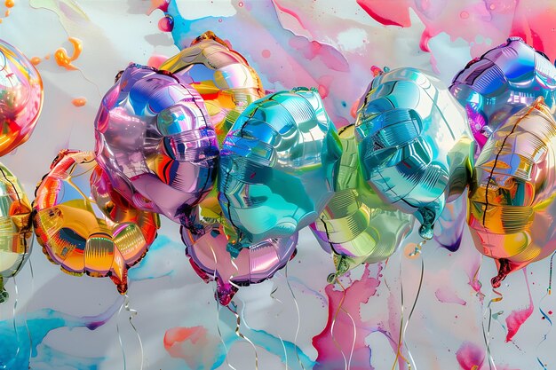 Foto decenas de globos de papel de aluminio de colores