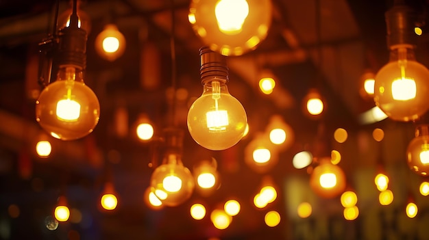 Foto deckenlampen leuchten in orangefarbenem, wärmendem schatten in einer dunklen umgebung.