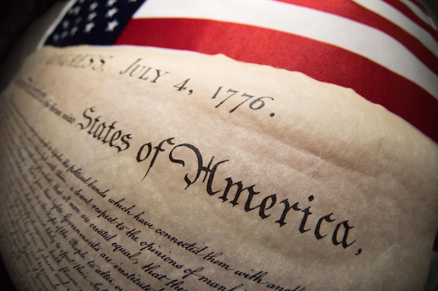 Foto declaração de independência 4 de julho de 1776 na bandeira dos eua