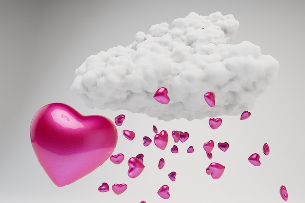 Foto una declaración de amor una nube de la que los corazones caen sobre un fondo blanco 3d render