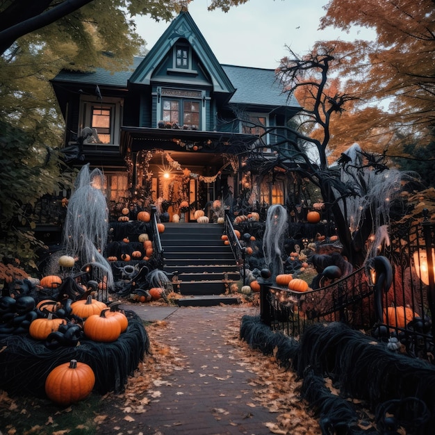 Decoração assustadora de Halloween na casa da família Generative AI