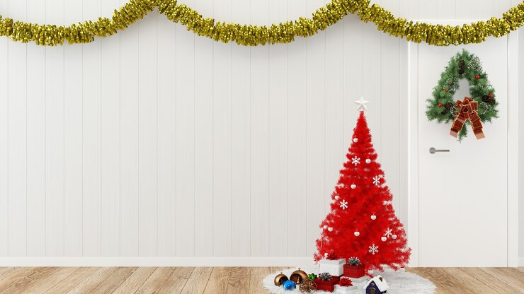 Foto decoração da parede de natal piso de madeira da parede interior fundo interior modelo de árvore de caixa de presente