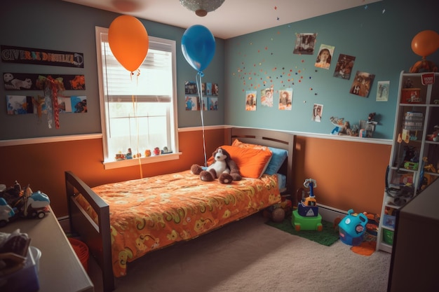 Foto decoração de aniversário no interior aconchegante do quarto infantil