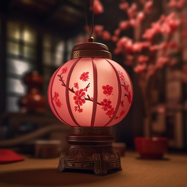 Decoração de ano novo chinês com lanternas tradicionais ou flores de sakura conceito de ano novo lunar