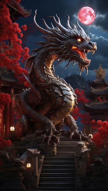 Decoração de Ano Novo Chinês de dragão dançante e nós