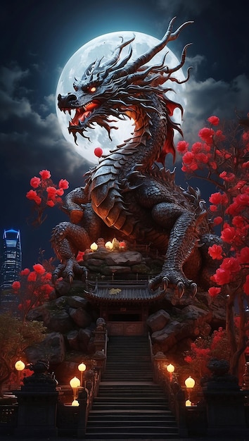 Decoração de Ano Novo Chinês de dragão dançante e nós