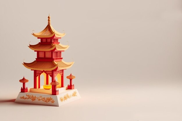 Foto decoração de ano novo chinês renderização 3d realista pagoda fundo