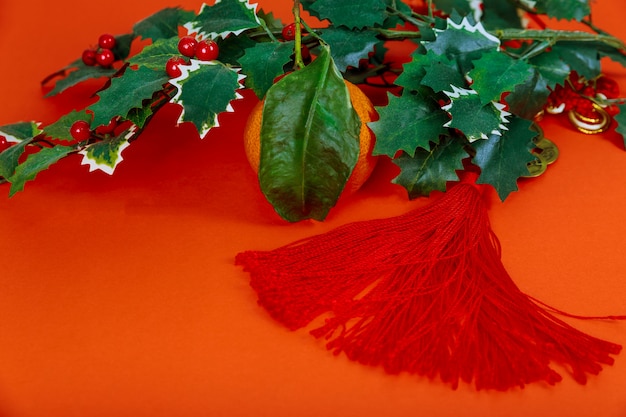 Decoração de ano novo chinês vermelho simboliza boa sorte.