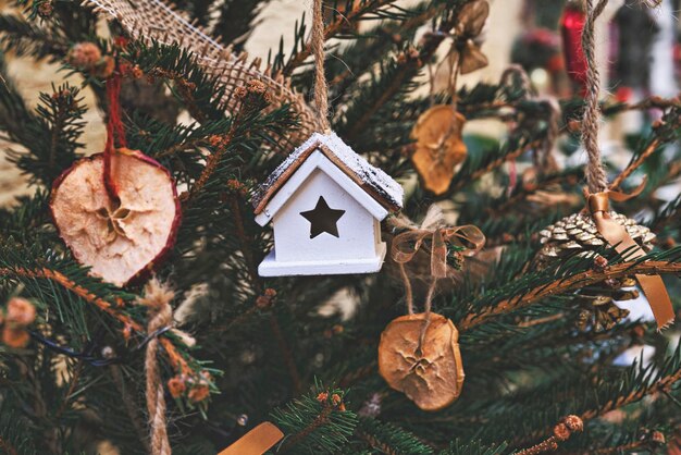 Decoração de árvore de Natal com peças secas de casa de brinquedo de maçã Enfeites naturais de Natal para árvore de Natal