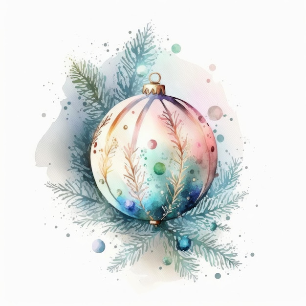 Decoração de bola de Natal em aquarela Ilustração AI GenerativexA