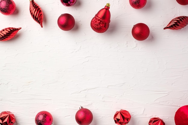 Decoração de bola de Natal vermelha em fundo branco pastel de mesa