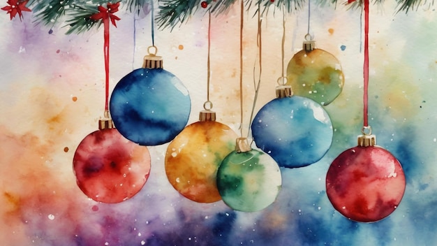 Foto decoração de bolas de natal coloridas estilo aquarela