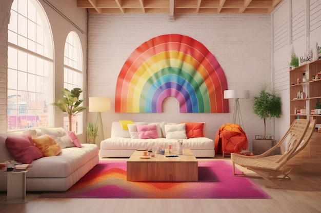 Decoração de casa com temas de orgulho com sotaques coloridos e ai generativo