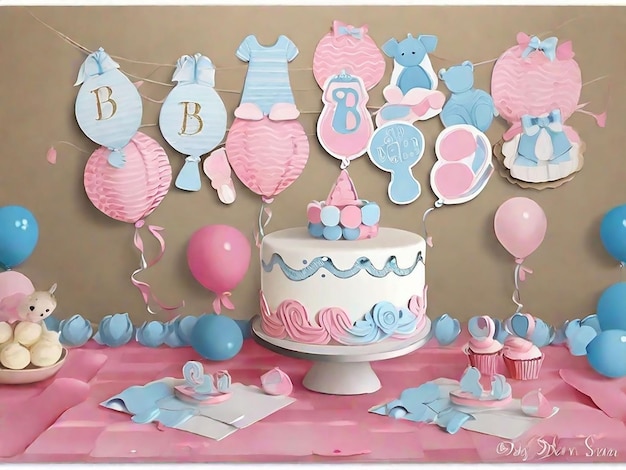 Foto decoração de chuveiro de bebê gênero revelar arte de festa de cartão de chuveira de bebê
