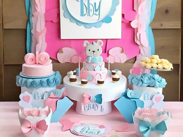 Foto decoração de chuveiro de bebê gênero revelar arte de festa de cartão de chuveira de bebê