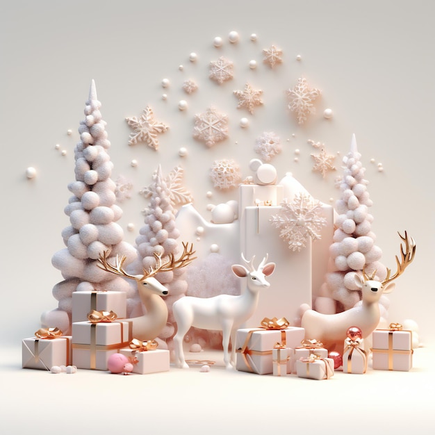 Foto decoração de decorações de natal 3d de cores suaves