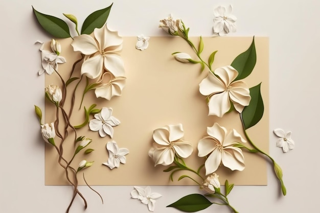 decoração de elemento botânico com folha de papel em branco