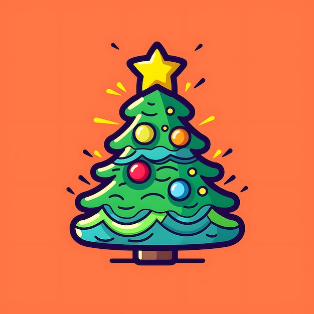 Foto decoração de estilo clip art de árvore de natal e caixas de presentes feliz natal e feliz ano novo