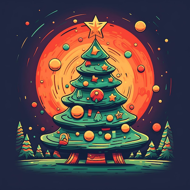 Decoração de estilo clip art de árvore de Natal e caixas de presentes Feliz Natal e Feliz Ano Novo