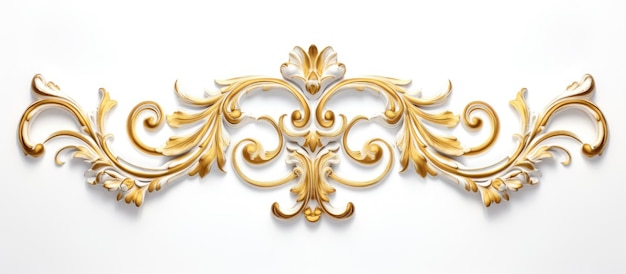 Decoração de estuque com cartucho dourado em fundo branco