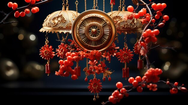 Foto decoração de feliz ano novo chinês com lanterna feliz natal e feliz ano novo fundo