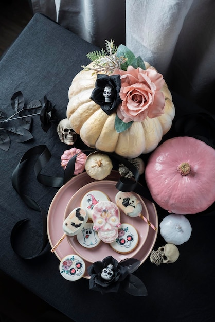 Foto decoração de festa de halloween com biscoitos