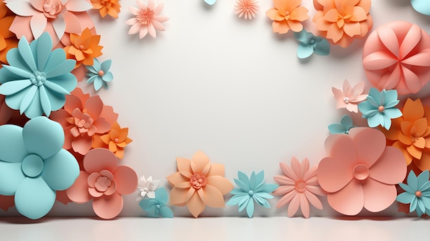 Decoração de flores de papel em torno do conceito de espaço de cópia abstrata de fundo claro