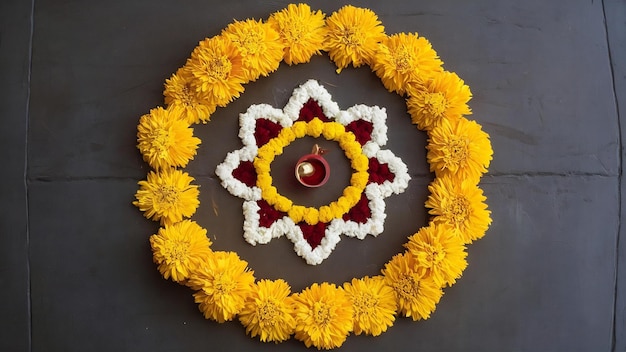 Decoração de flores indianas para o festival de Diwali