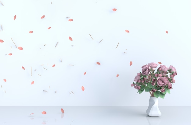 Decoração de fundo de quarto branco com folhas de sopro rosa