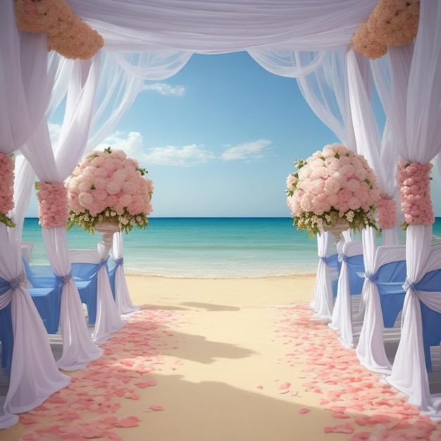 decoração de fundo para uma cerimônia de casamento na praia em um momento feliz