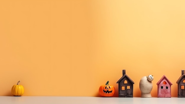 Decoração de Halloween com fundo laranja e espaço de cópia ai gerado