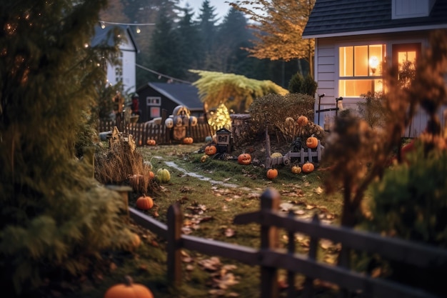 Decoração de Halloween na varanda da casa e quintal