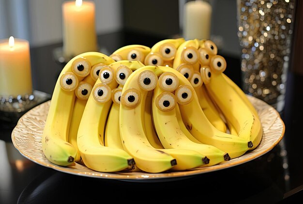 decoração de halloween para crianças bananas com olhos frutas no estilo de coles phillips