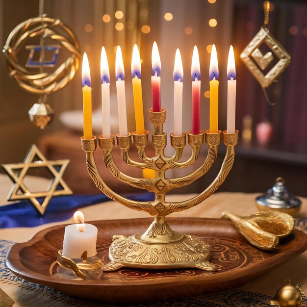 Foto decoração de hanukkah com velas