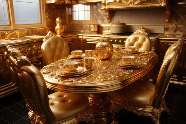 decoração de interiores de cozinha com ideias de inspiração para tema dourado