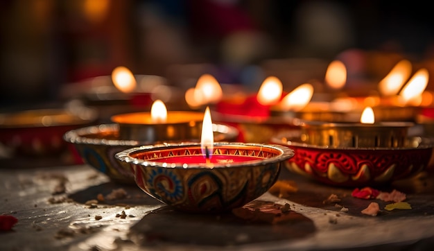 Decoração de lâmpadas de óleo no feliz festival de Diwali