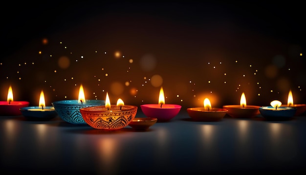 Decoração de lâmpadas de óleo no feliz festival de Diwali