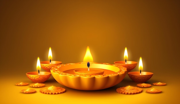 Decoração de lâmpadas de óleo no feliz festival de Diwali