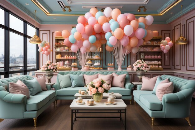 decoração de loja de doces em ideias de inspiração de tema em cor pastel