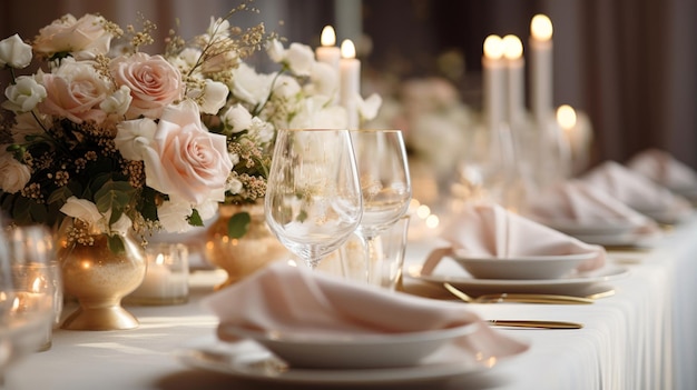 decoração de mesa de casamento com flores e velas