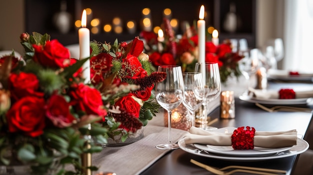 Decoração de mesa de férias mesa paisagem e mesa de jantar formal para férias de Natal e celebração de eventos decoração de campo inglesa e estilo de casa