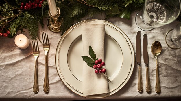 Decoração de mesa de férias mesa paisagem e mesa de jantar formal para férias de Natal e celebração de eventos decoração de campo inglesa e estilo de casa