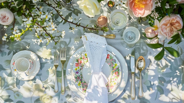 Decoração de mesa de páscoa decoração de mesa floral de férias para celebração familiar flores de primavera ovos de páscoa coelhinho de páscoa e pratos vintage estilo de casa e campo inglês