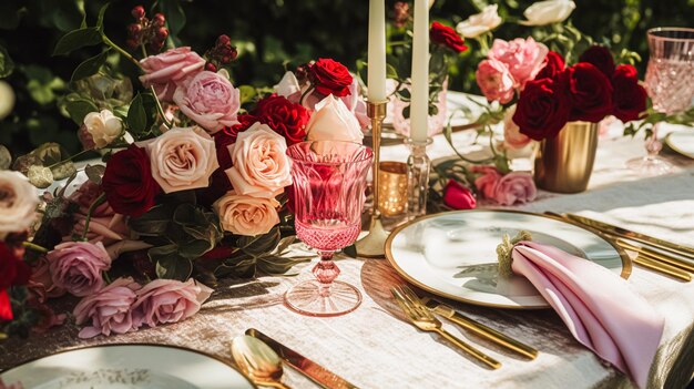 Decoração de mesa floral elegante para festa de jantar e decoração de férias idéia de estilo doméstico