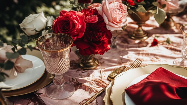 Decoração de mesa floral elegante para festa de jantar e decoração de férias idéia de estilo doméstico